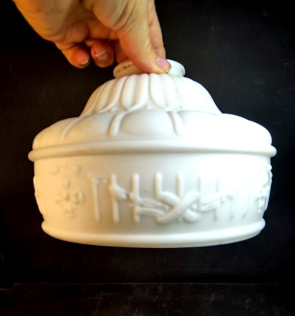2091. Vintage Milk Glass Embossed Lamp Shade Light Globe Art Nouveau Art Deco